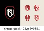 Monogram collection letter GN or NG with shield, interlock style good for brand, clothing, apparel, streetwear, baseball, basketball, football and etc