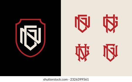 Monogram collection letter GN or NG with shield, interlock style good for brand, clothing, apparel, streetwear, baseball, basketball, football and etc