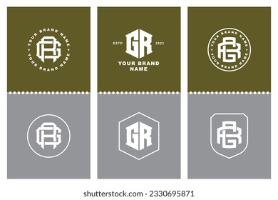 Monogram collection letter GR or RG with interlock, modern style, badge design for brand, clothing, apparel, streetwear, baseball, basketball, football and etc