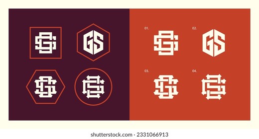 Monogram-Sammelbrief GS oder SG mit Interlock, modernem Stil, gut für Marke, Kleidung, Kleidung, Straßenbekleidung, Baseball, Basketball, Fußball usw.