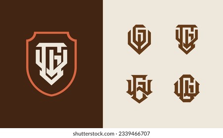 Monogram collection letter GW or WG with shield, interlock, modern style good for brand, clothing, apparel, streetwear, baseball, basketball, football and etc