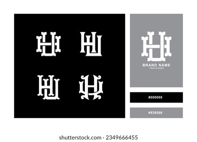 Monogram collection letter HU or UH with interlock, vintage, classic style good for brand, clothing, apparel, streetwear, baseball, basketball, football and etc