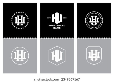 Monogram collection letter HU or UH with interlock, modern style, badge design for brand, clothing, apparel, streetwear, baseball, basketball, football and etc