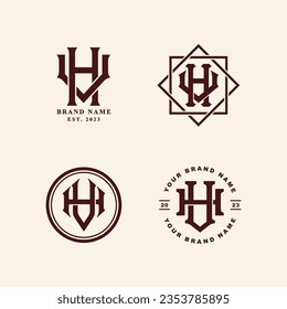 Carta de colección de monograma HV o VH con estilo de enclavamiento bueno para marca, ropa, ropa, ropa de calle, béisbol, baloncesto, fútbol, etc