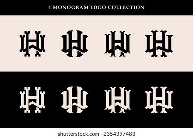 Monogram collection letter HW or WH with interlock, vintage, classic style good for brand, clothing, apparel, streetwear, baseball, basketball, football and etc