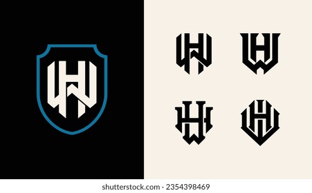 Monogram collection letter HW or WH with shield, interlock, modern style good for brand, clothing, apparel, streetwear, baseball, basketball, football and etc