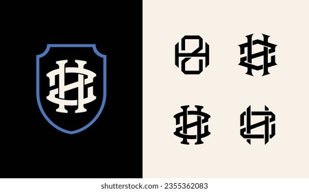 Monogram collection letter HZ or ZH with shield, interlock style good for brand, clothing, apparel, streetwear, baseball, basketball, football and etc