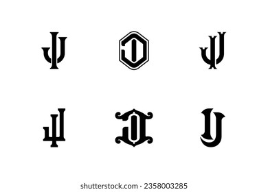 Carta de colección de monograma IJ o JI con interbloqueo, estilo moderno y clásico bueno para marca, ropa, ropa, ropa, ropa de calle, béisbol, baloncesto, fútbol, etc