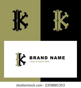 Letra de colección monograma IK o KI con reclina, vintage, estilo clásico bueno para marca, ropa, ropa, ropa, ropa de calle, béisbol, baloncesto, fútbol, etc