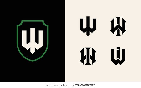 Carta de colección de monograma IW o WI con escudo, enclavamiento, estilo moderno bueno para marca, ropa, ropa, ropa, ropa de calle, béisbol, baloncesto, fútbol, etc