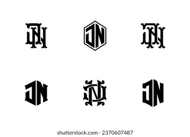 Carta de colección de monograma JN o NJ con interbloqueo, estilo moderno y clásico bueno para marca, ropa, ropa, ropa, ropa de calle, béisbol, baloncesto, fútbol, etc