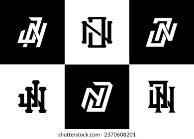 Carta de colección de monograma JN o NJ con interbloqueo, estilo moderno bueno para marca, ropa, ropa, ropa, ropa de calle, béisbol, baloncesto, fútbol, etc