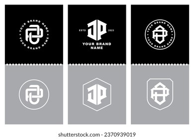 Monogram collection letter JP or PJ with interlock, modern style, badge design for brand, clothing, apparel, streetwear, baseball, basketball, football and etc