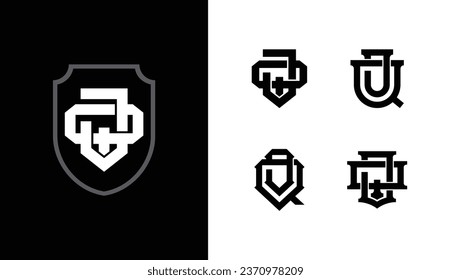 Monogram collection letter JQ or QJ with shield, interlock style good for brand, clothing, apparel, streetwear, baseball, basketball, football and etc