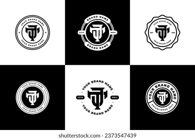 Monogram collection letter JT or TJ with interlock style, badge design for brand, clothing, apparel, streetwear, baseball, basketball, football and etc