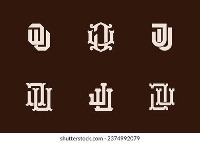 Carta de colección de monograma JU o UJ con interbloqueo, estilo moderno y clásico bueno para marca, ropa, ropa, ropa, ropa de calle, béisbol, baloncesto, fútbol, etc