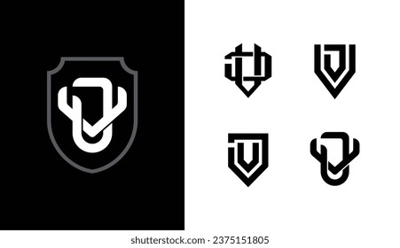 Monogram collection letter JV or VJ with shield, interlock, modern style good for brand, clothing, apparel, streetwear, baseball, basketball, football and etc