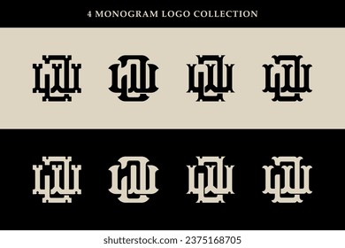 Carta de colección de monograma JW o WJ con enclavamiento, vintage, estilo clásico bueno para marca, ropa, ropa, ropa, ropa de calle, béisbol, baloncesto, fútbol, etc