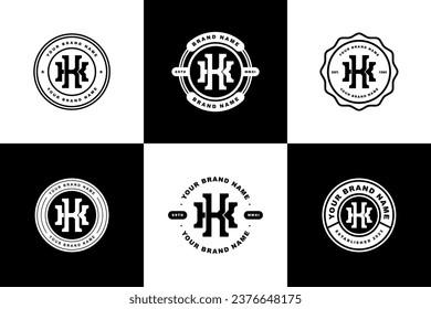 Monogram collection letter K or KK with interlock style, badge design for brand, clothing, apparel, streetwear, baseball, basketball, football and etc