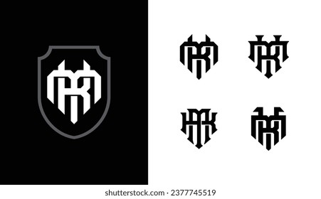 Monogram collection letter KM or MK with shield, interlock style good for brand, clothing, apparel, streetwear, baseball, basketball, football and etc