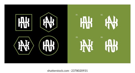 Monogram collection letter KN or NK with interlock style good for brand, clothing, apparel, streetwear, baseball, basketball, football and etc