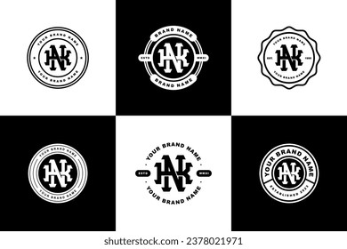 Monogram collection letter KN or NK with interlock style, badge design for brand, clothing, apparel, streetwear, baseball, basketball, football and etc