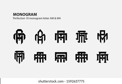 monogram collection letter AM or MA black on white background for clothing, apparel, sport, company