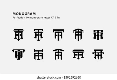 monogram collection letter AT or TA black on white background for clothing, apparel, sport, company