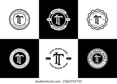 Monogram collection letter IT or TI with interlock style, badge design for brand, clothing, apparel, streetwear, baseball, basketball, football and etc