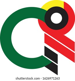 Monogram CR letters are unique logos in green, yellow, red, and black