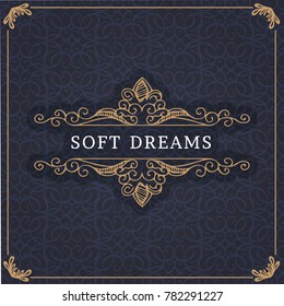 Monogram creative card template with beautiful flourishes ornament elements. Elegant design for corporate identity, logo, invitation. Design of background products.