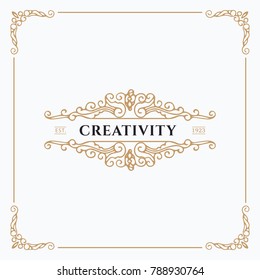 Monogram creative card template with beautiful flourishes ornament elements. Elegant design for corporate identity, logo, invitation. Design of background products.