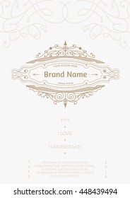 Monogram creative card template with flourishes ornament elements. Elegant design for cafe, restaurant, heraldic, jewelry, fashion
