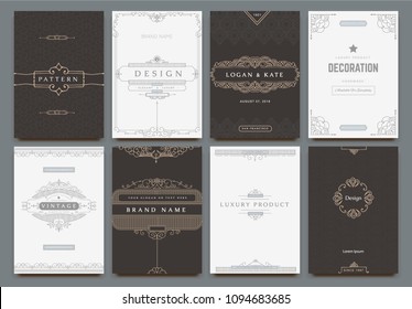 Monogram creative cards template with flourishes ornament elements. Elegant design for cafe, corporate identity, invitation, restaurant, heraldic, jewelry, fashion. Design of background products.