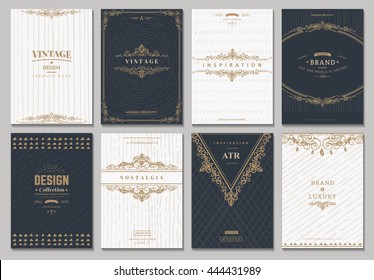 Monogram creative cards template with flourishes ornament elements. Elegant design for cafe, restaurant, heraldic, jewelry, fashion