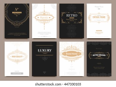 Monogram Creative Cards Template With Flourishes Ornament Elements. Elegant Design For Cafe, Restaurant, Heraldic, Jewelry, Fashion