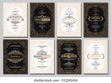 Monogram creative cards template with flourishes ornament elements. Elegant design for cafe, restaurant, heraldic, jewelry, fashion