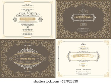 Monogram creative cards template with flourishes ornament elements. Elegant design for cafe, restaurant, heraldic, jewelry, fashion