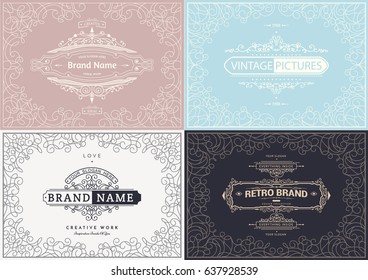 Monogram creative cards template with flourishes ornament elements. Elegant design for cafe, restaurant, heraldic, jewelry, fashion