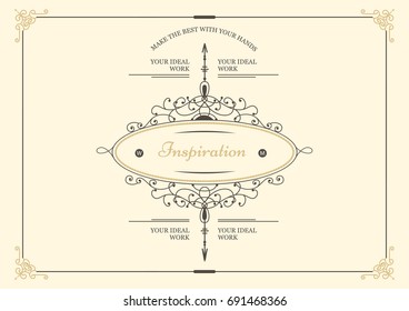 Monogram creative cards template with flourishes ornament elements. Elegant design for cafe, restaurant, heraldic, jewelry, fashion