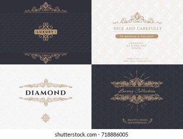 Monogram creative cards template with flourishes ornament elements. Elegant design for cafe, restaurant, heraldic, jewelry, fashion.