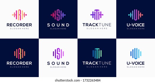 Monogram creative logo design template with pulse element.