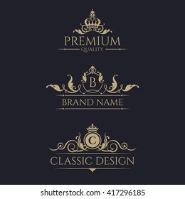 Monogram with crown. Premium borders set.