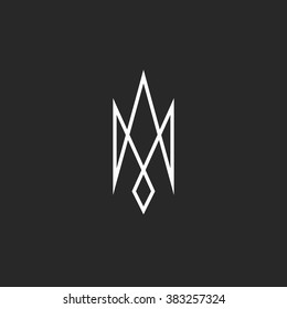 Monogram crown or trident logo mockup, creative abstract modern outline Ukraine emblem, crossing thin line geometric shape