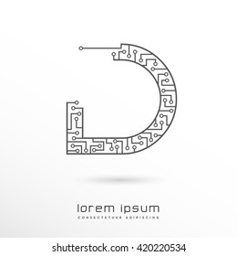 MONOGRAM D, CIRCUIT, VEKTORSYMBOL/LOGO 