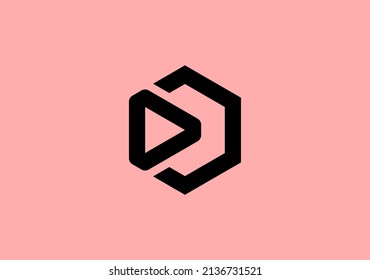 Monogram design based on hexagon shape, featuring a media or play symbol iconic an unique look