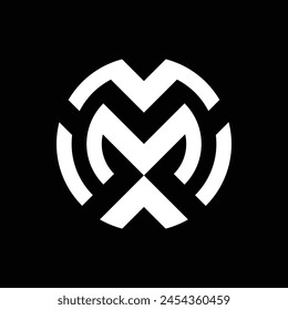 The monogram design is circular and forms the letters "a" and "m". white on a black background.