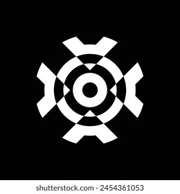 The monogram design is circular and forms the letters "a" and "o". white on a black background.