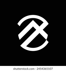 The monogram design is circular and forms the letters "a" and "z". white on a black background.