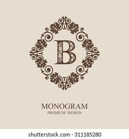 Monogram design elements, Calligraphic graceful template, Letter emblem B, Elegant line art logo, Business sign for Royalty, Boutique, Cafe, Hotel, Heraldic, Jewelry, Wine, Vector Eps 10
